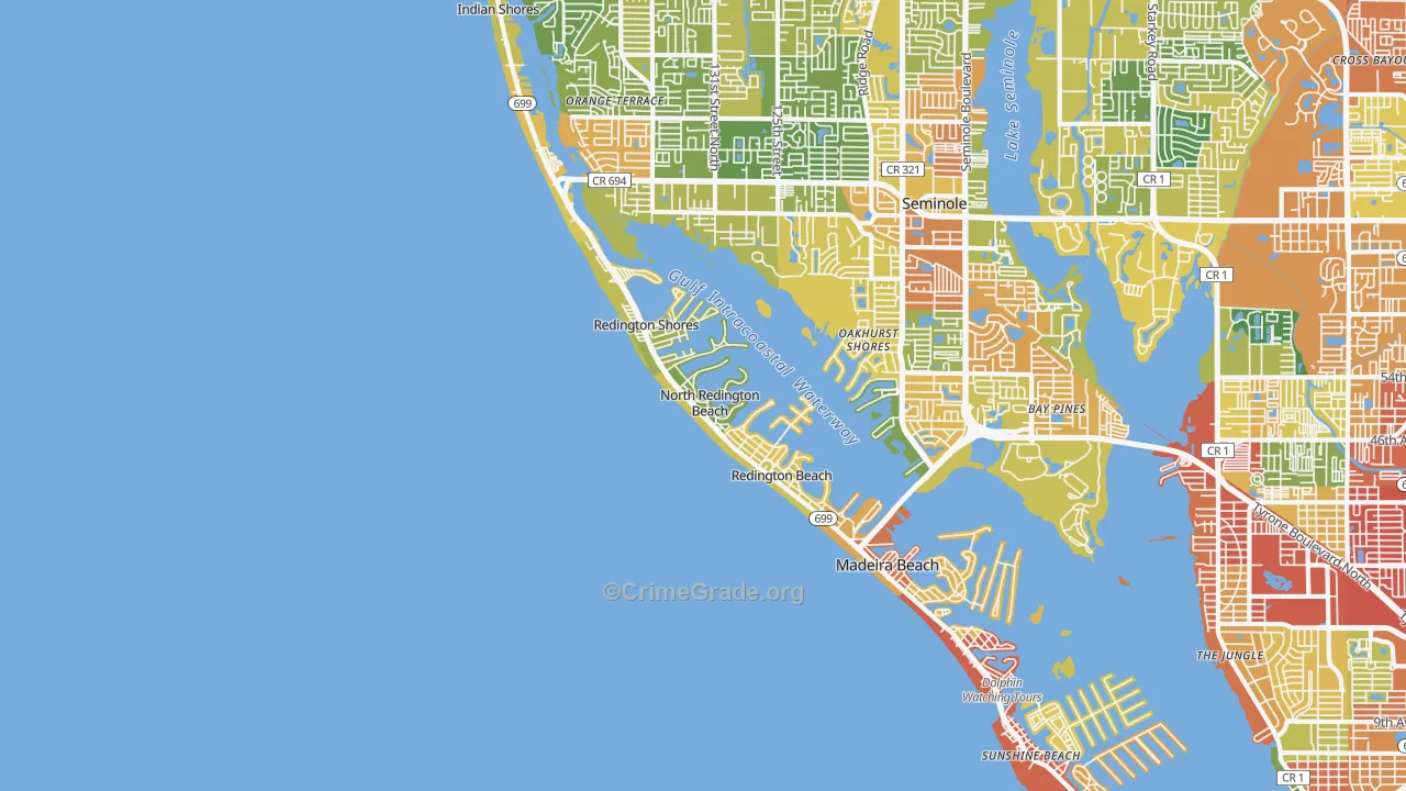 North Redington Beach, FL Map of Burglary Rates