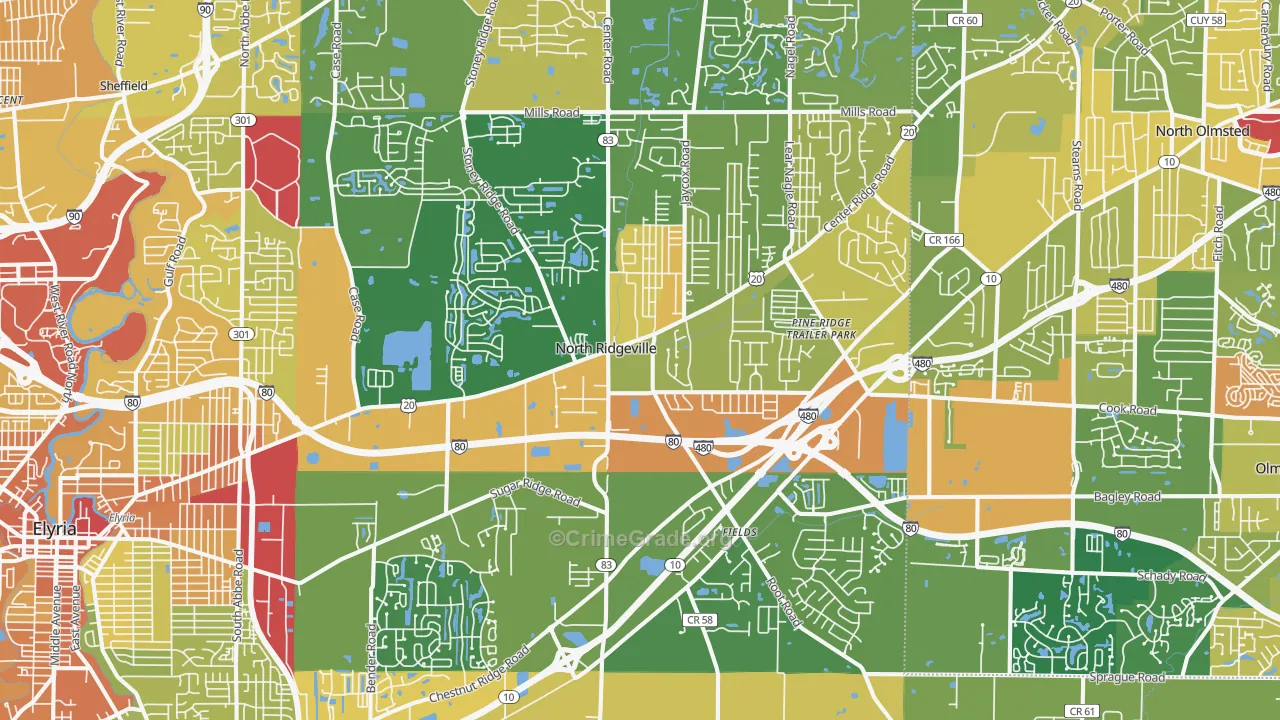 North Ridgeville, OH Map of Burglary Rates