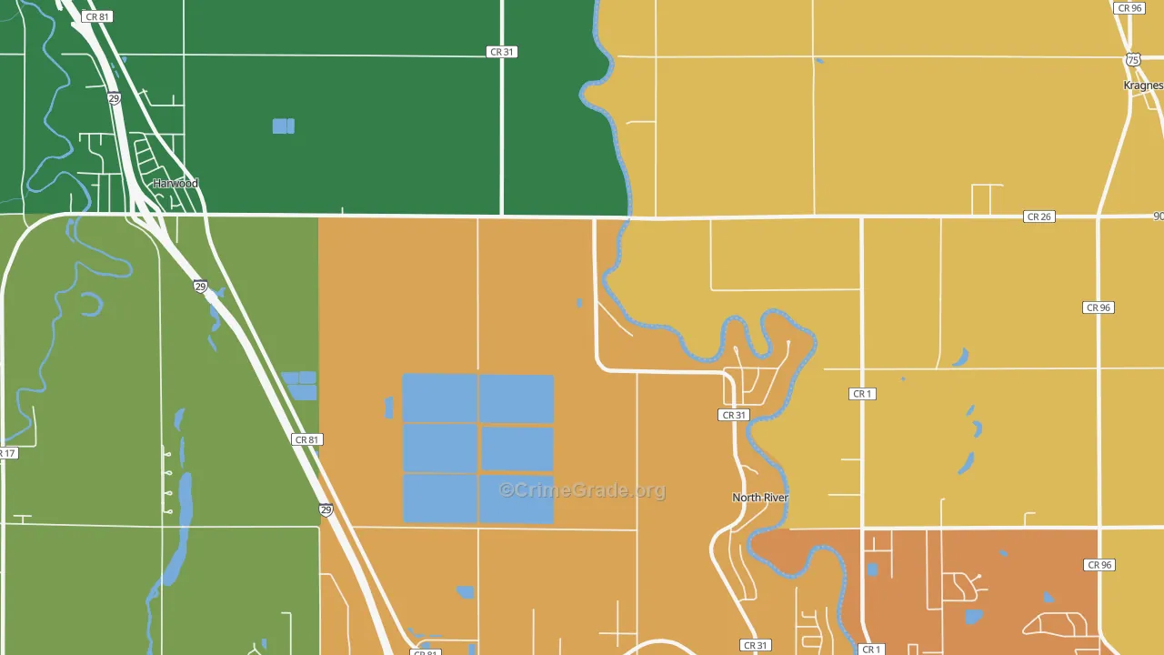 North River, ND Map of Burglary Rates
