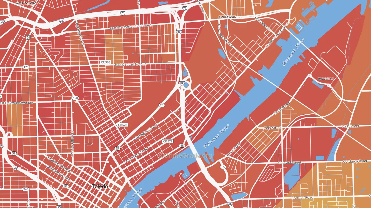 North River, Toledo, OH Map of Burglary Rates