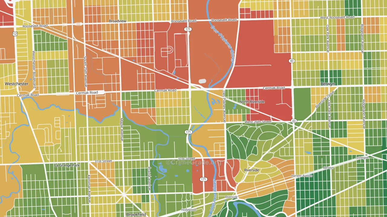 North Riverside, IL Map of Burglary Rates