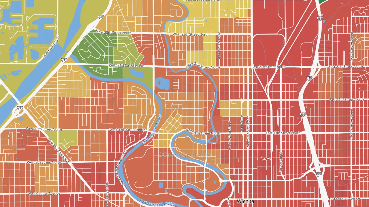 North Riverside, Wichita, KS Map of Burglary Rates