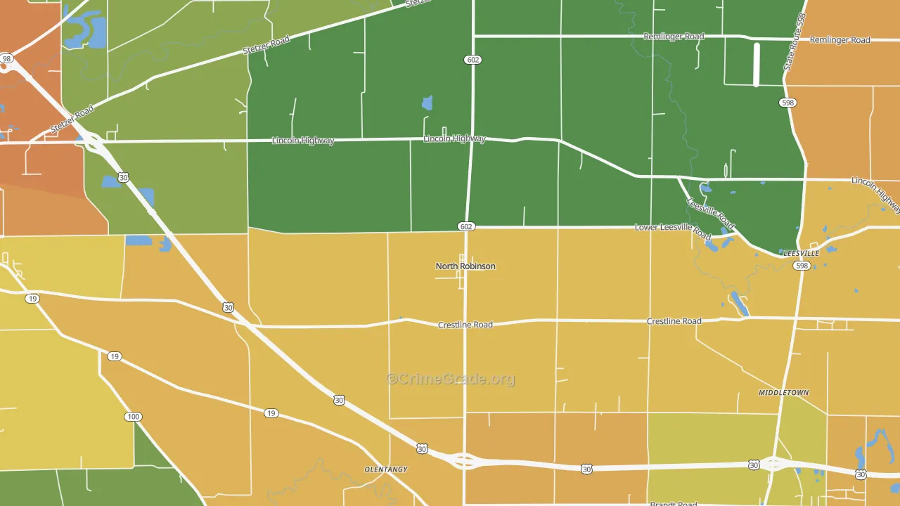 North Robinson, OH Map of Burglary Rates