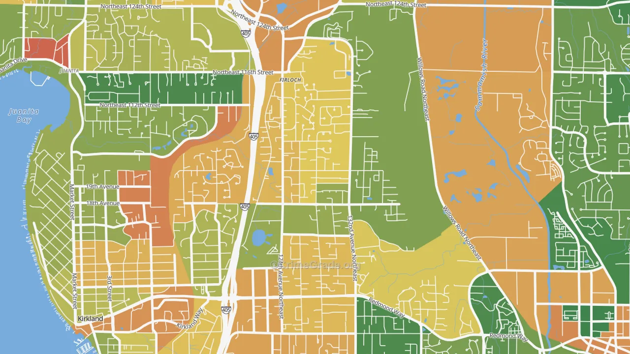 North Rose Hill, Kirkland, WA Map of Burglary Rates