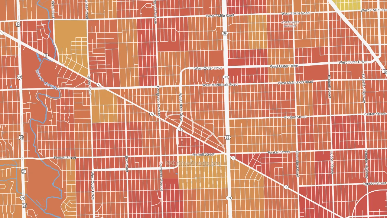 North Rosedale Park, Detroit, MI Map of Burglary Rates