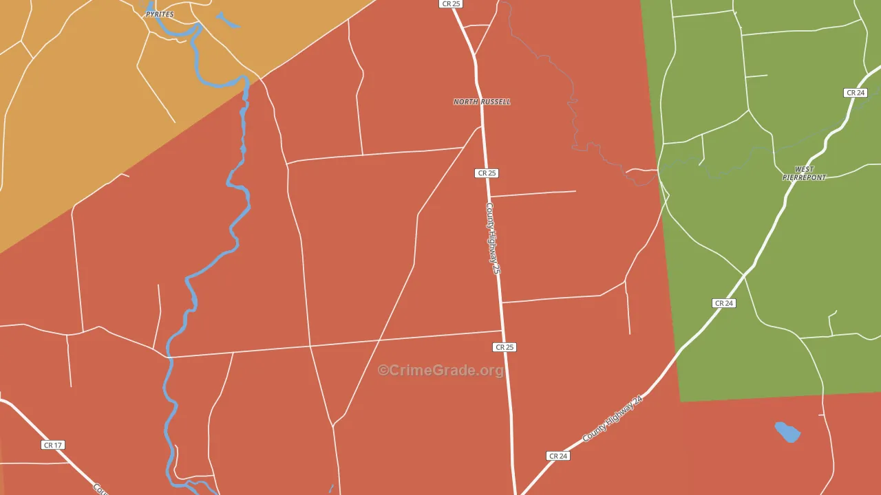 North Russell, NY Map of Burglary Rates