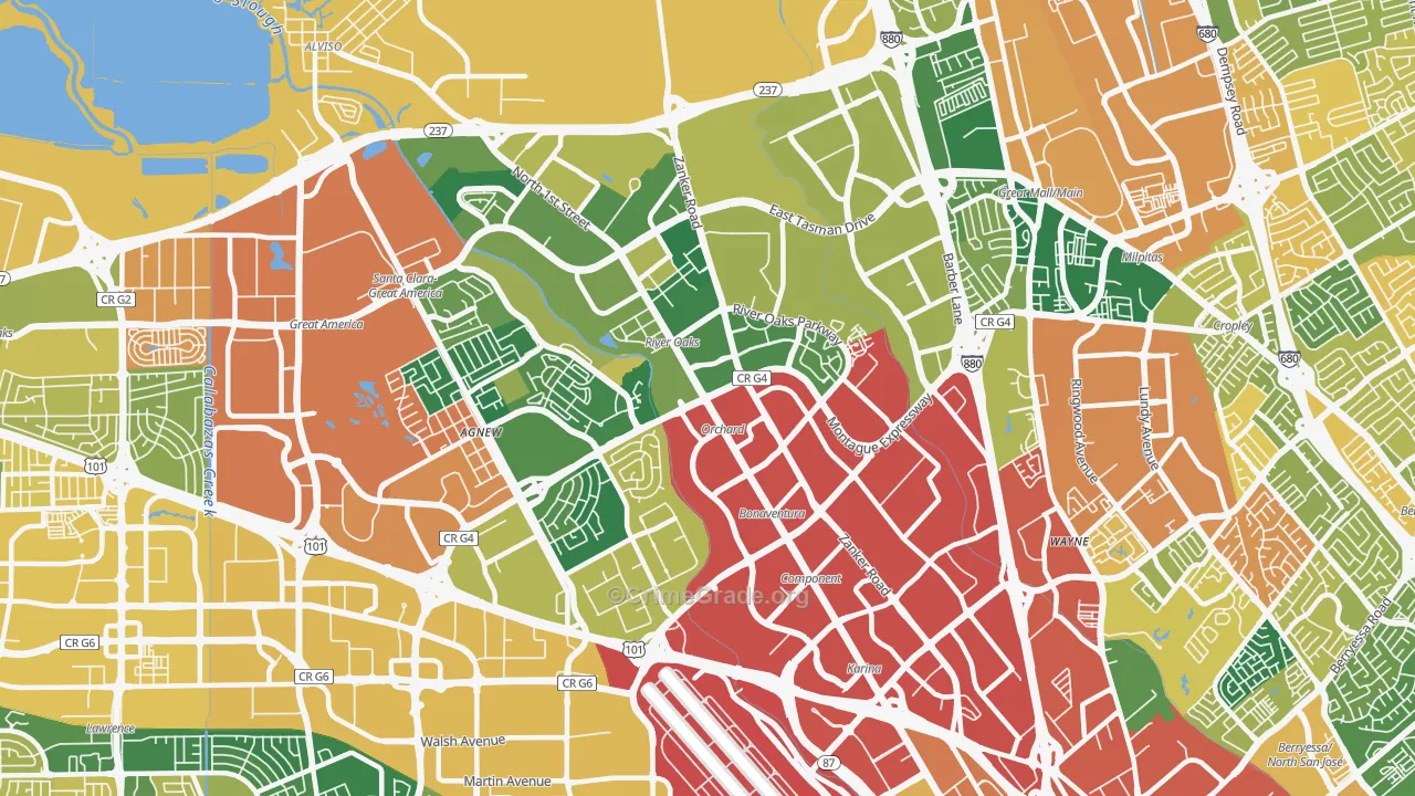 North San Jose, San Jose, CA Map of Burglary Rates