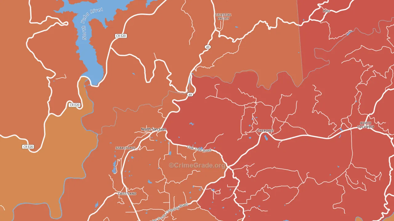 North San Juan, CA Map of Burglary Rates