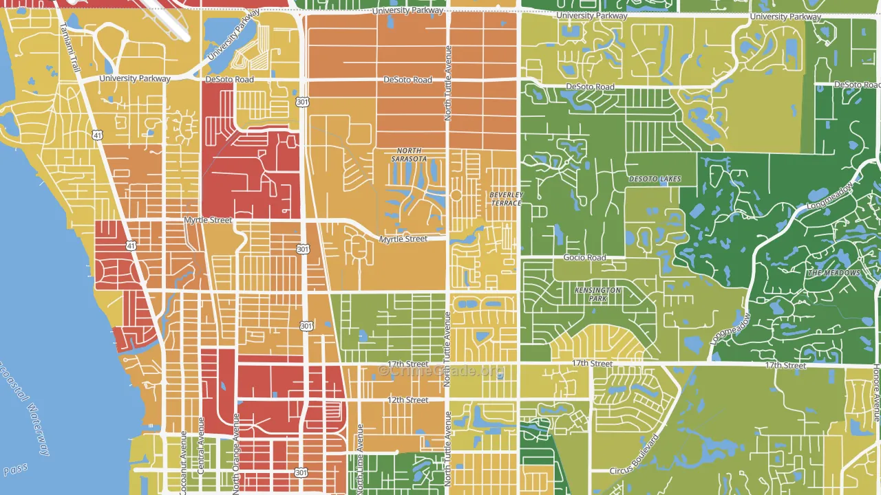 North Sarasota, FL Map of Burglary Rates