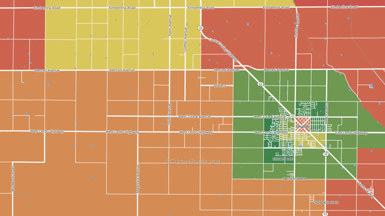 North Shafter, CA Map of Burglary Rates