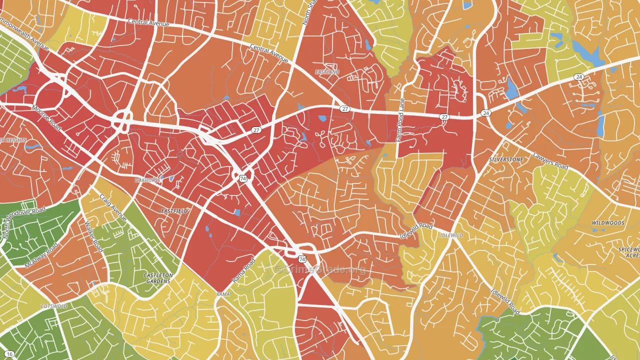 North Sharon Amity, Charlotte, NC Map of Burglary Rates