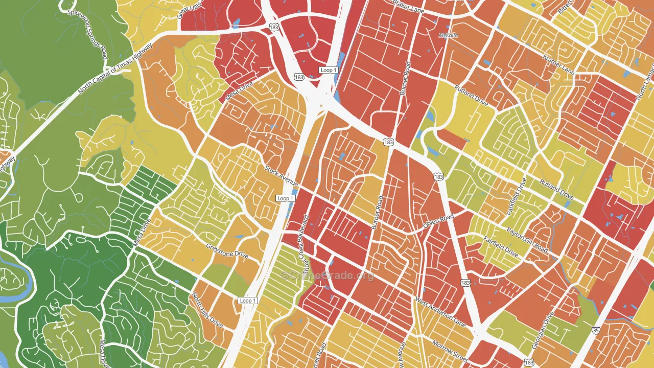 North Shoal Creek, Austin, TX Map of Burglary Rates