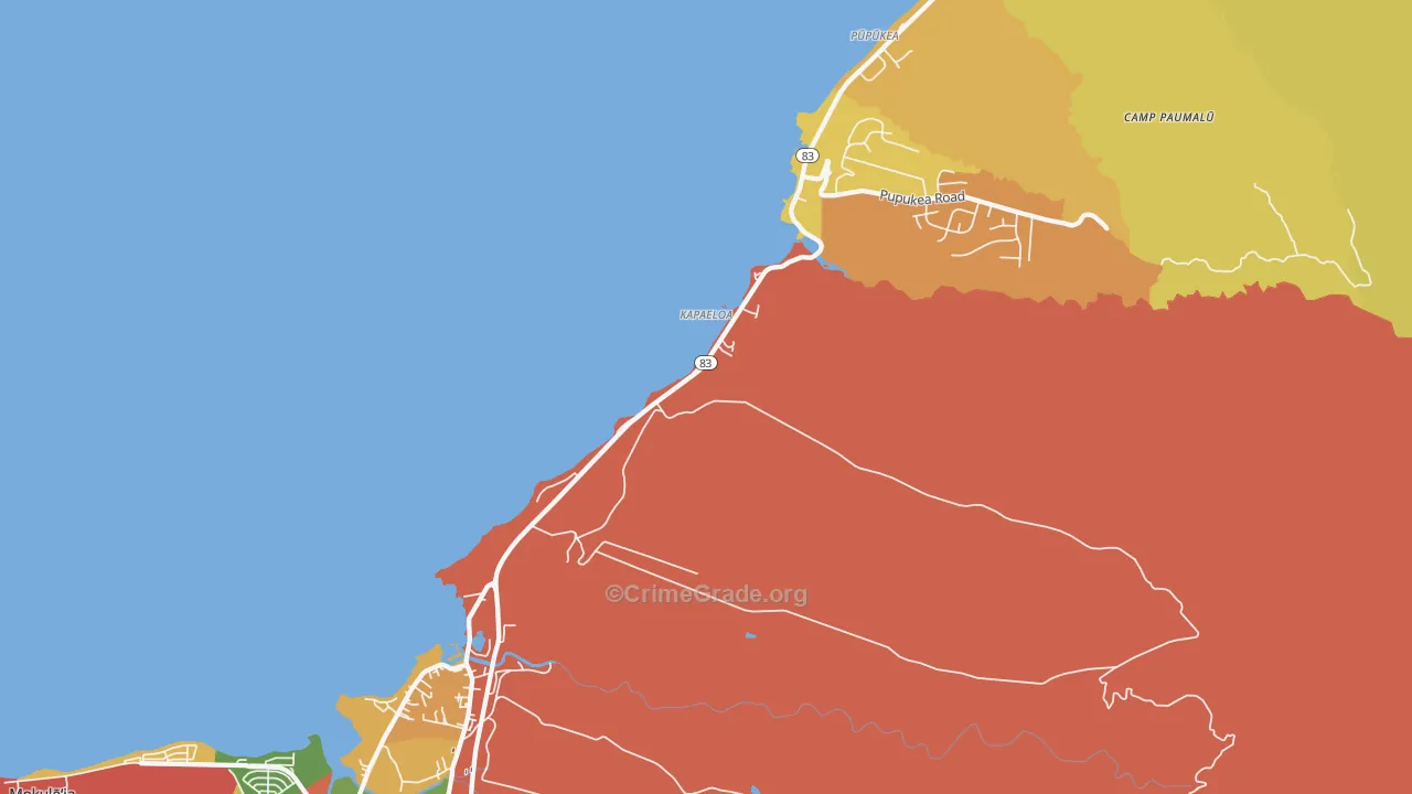 North Shore, Haleiwa, HI Map of Burglary Rates