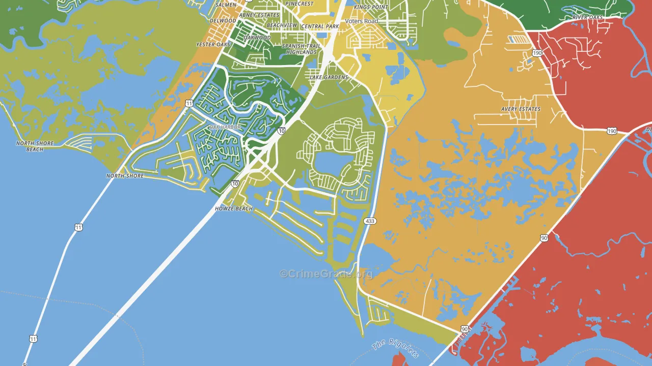 North Shore, LA Map of Burglary Rates