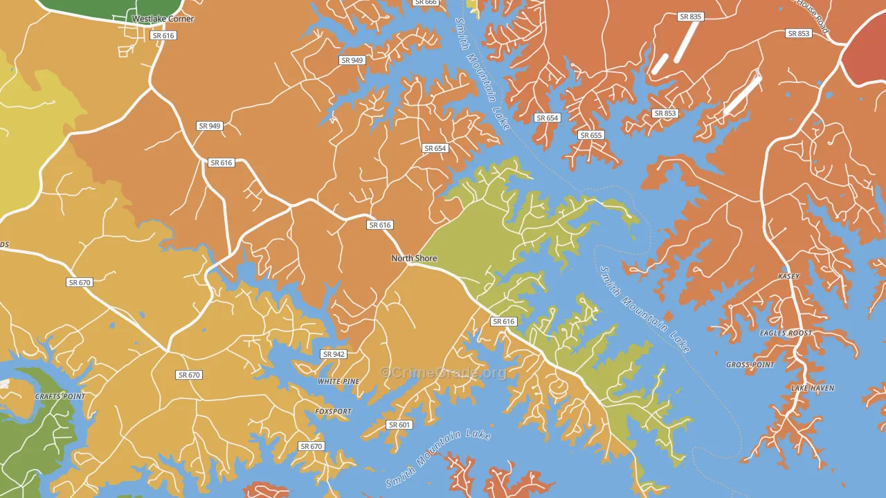 North Shore, VA Map of Burglary Rates