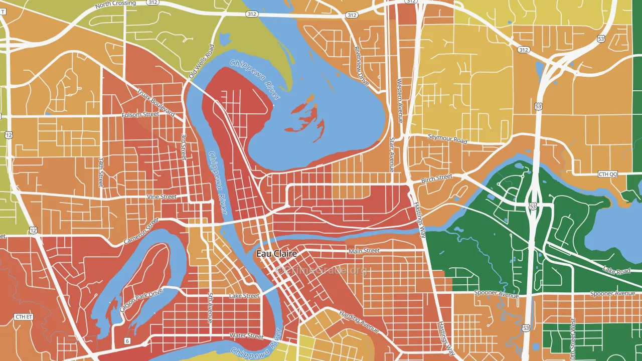 North Side Hill, Eau Claire, WI Map of Burglary Rates