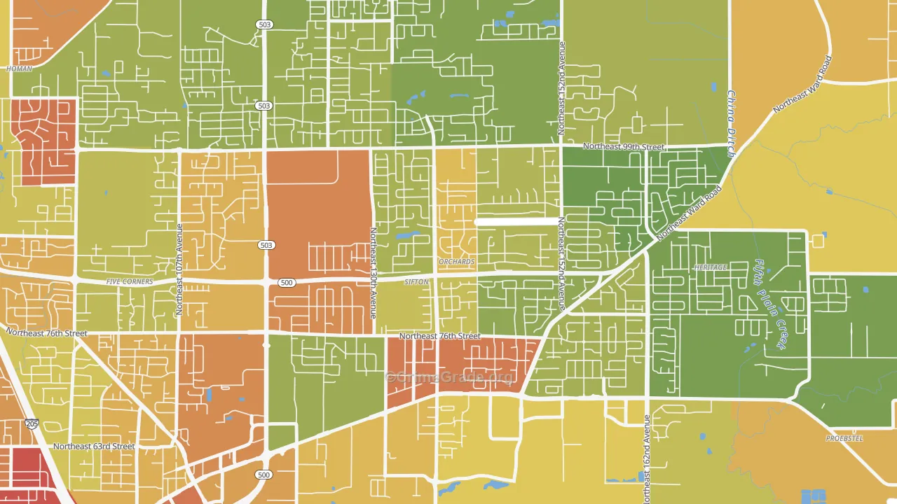North Sifton-Orchards Area, Orchards, WA Map of Burglary Rates