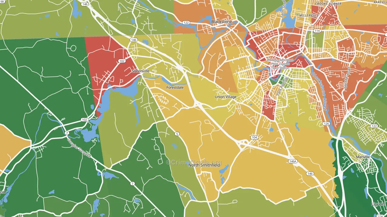 North Smithfield, RI Map of Burglary Rates