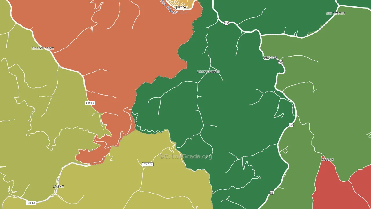 North Spring, WV Map of Burglary Rates