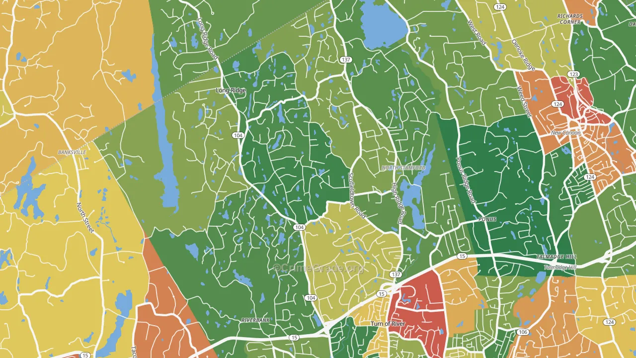 North Stamford, Stamford, CT Map of Burglary Rates