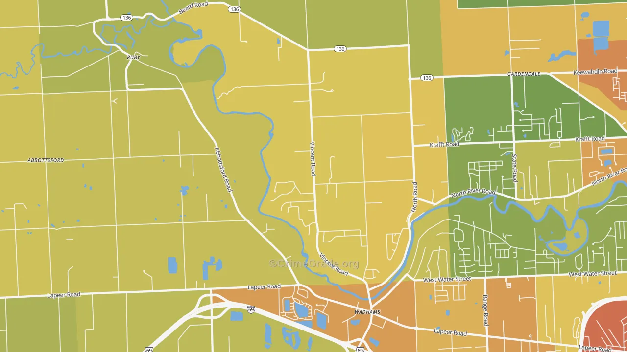 North Street, MI Map of Burglary Rates