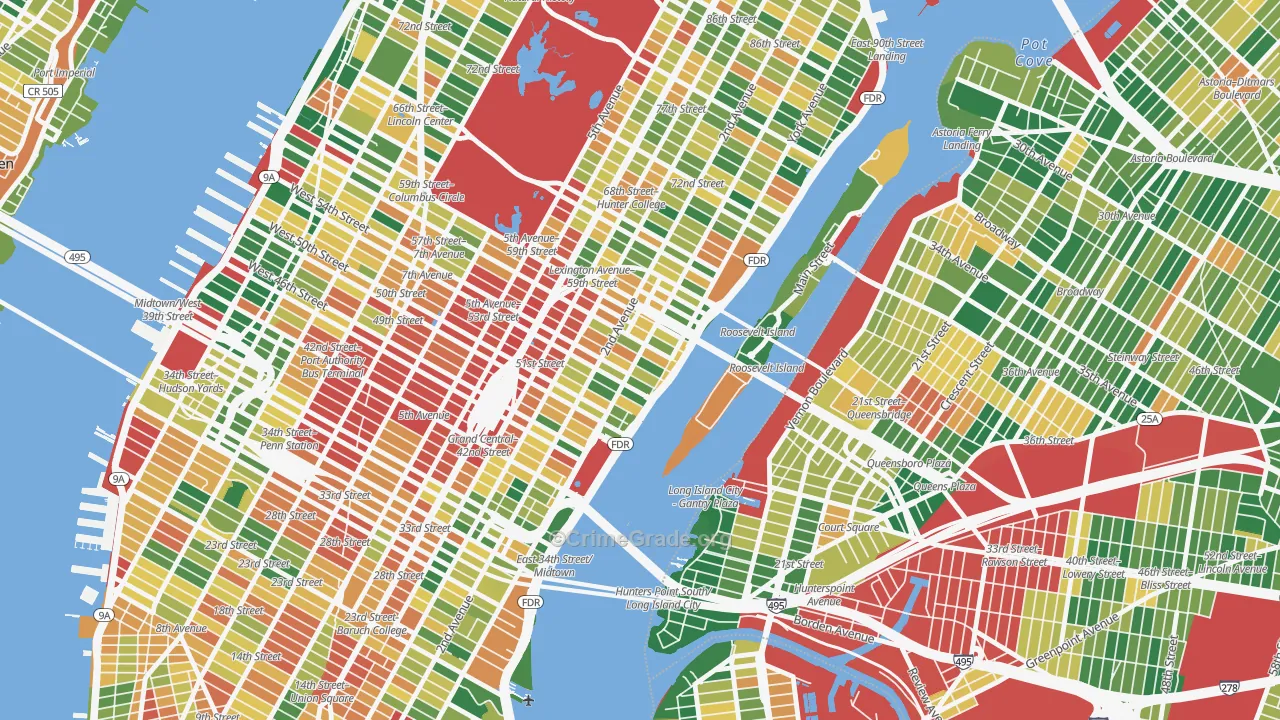 North Sutton Area, Manhattan, NY Map of Burglary Rates