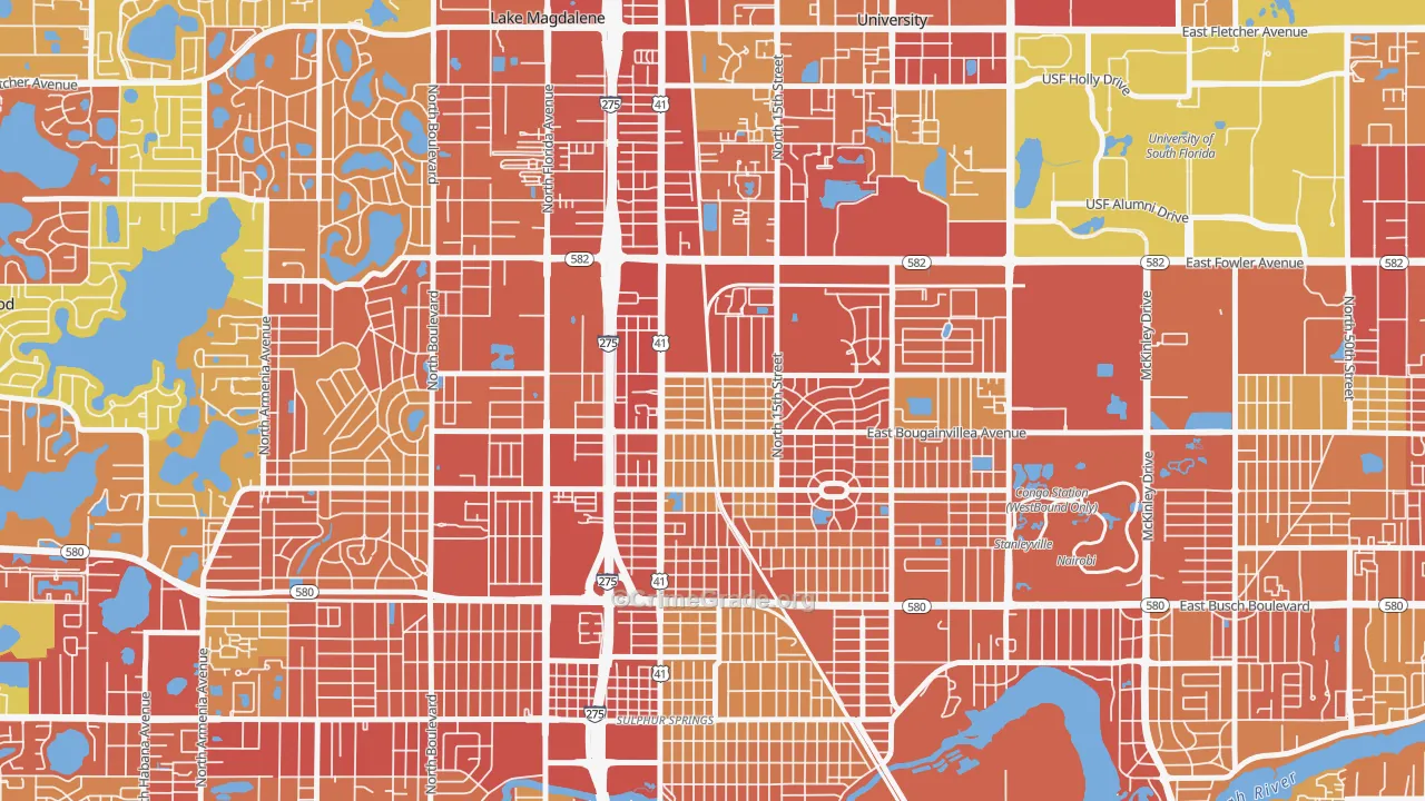 North Tampa, Tampa, FL Map of Burglary Rates