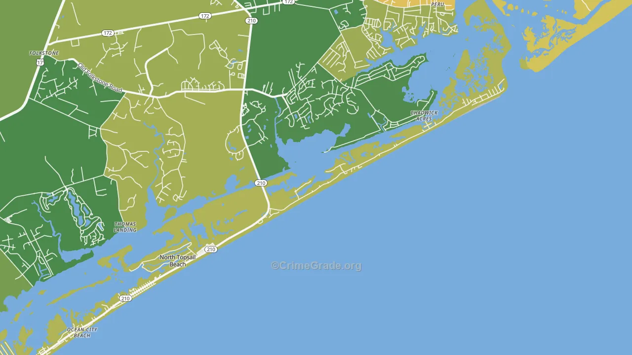 North Topsail Beach, NC Map of Burglary Rates