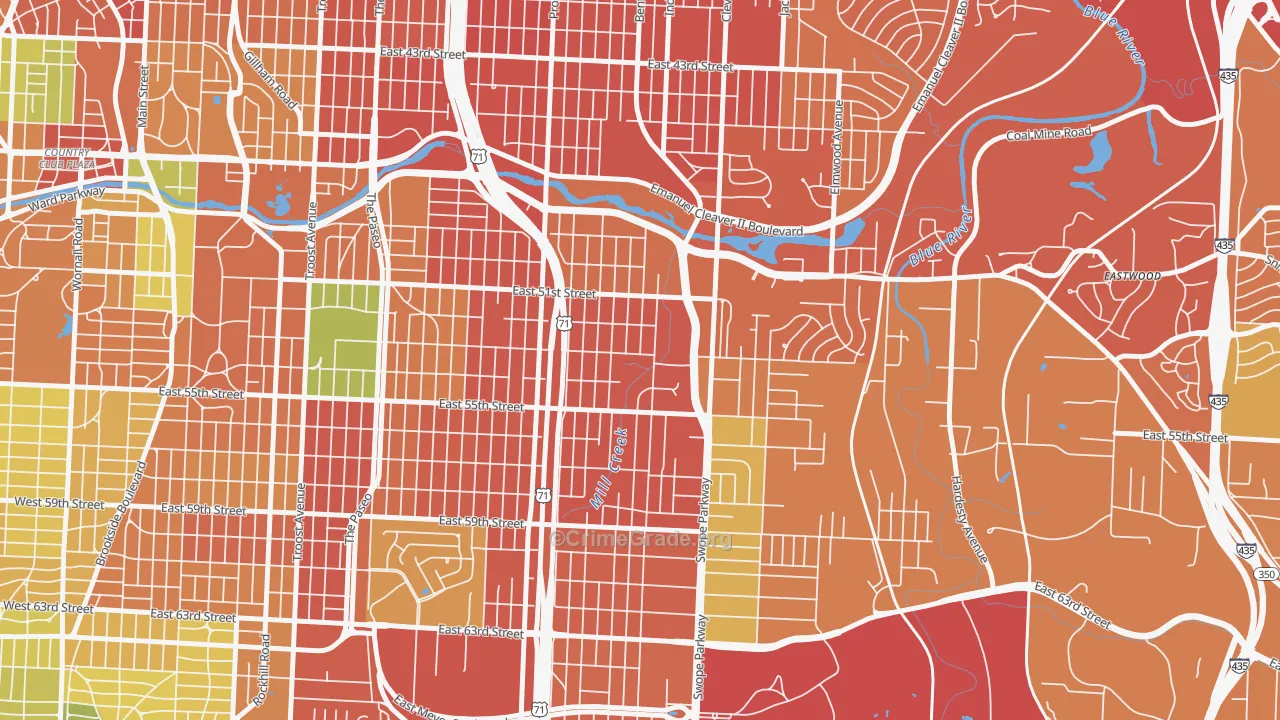 North Town Fork Creek, Kansas City, MO Map of Burglary Rates