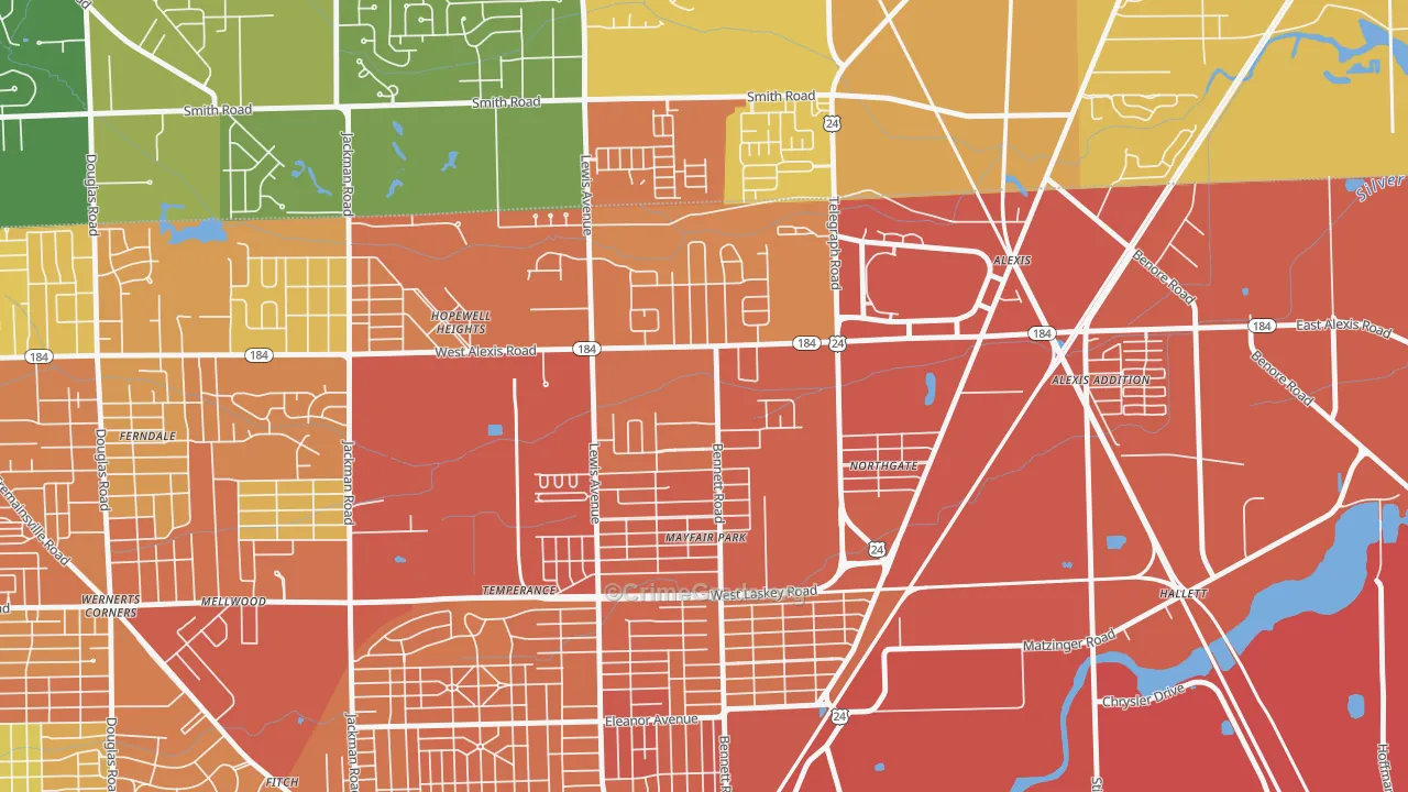 North Towne, Toledo, OH Map of Burglary Rates