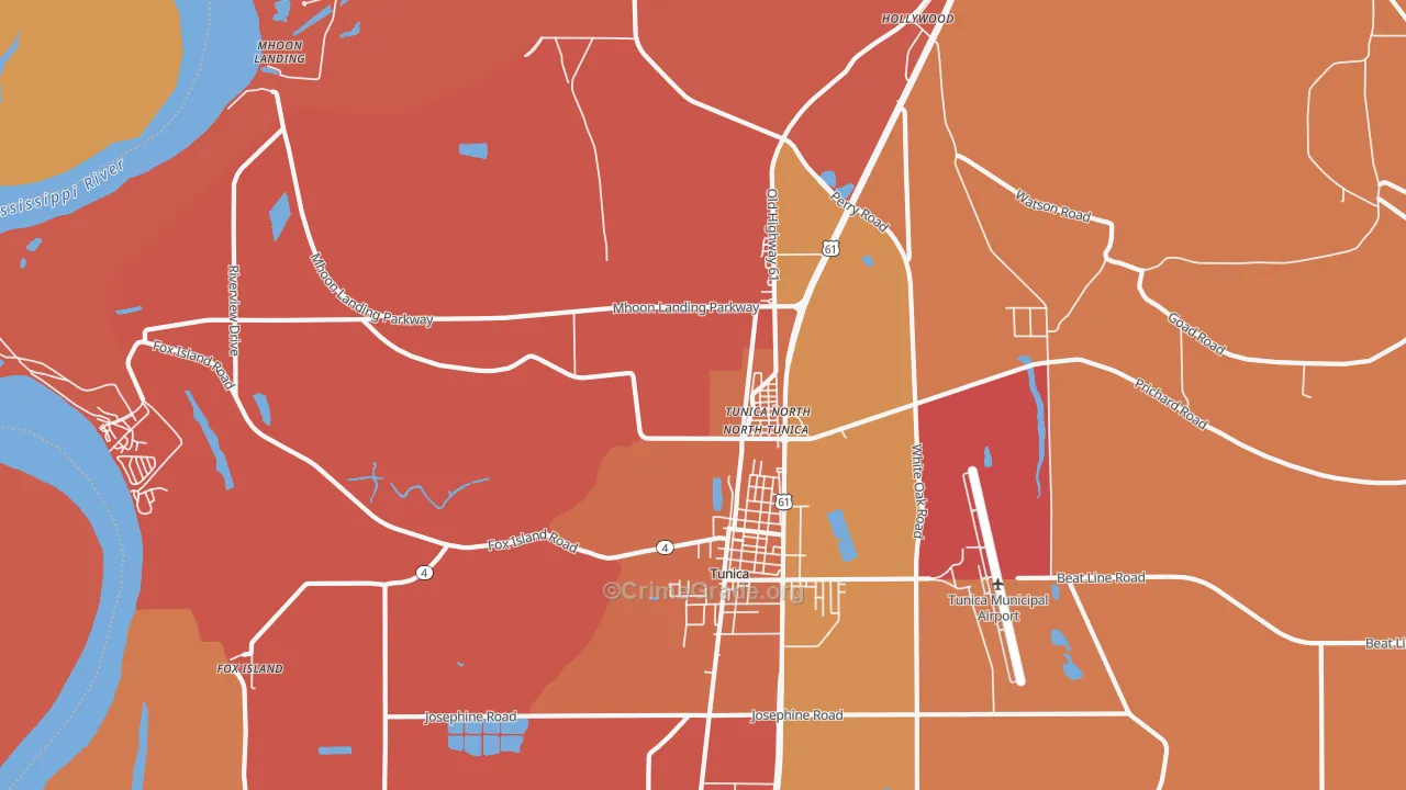 North Tunica, MS Map of Burglary Rates