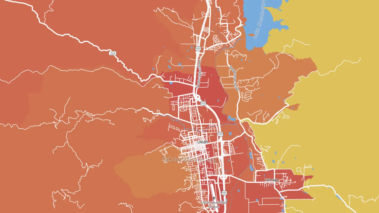 North Ukiah, Ukiah, CA Map of Burglary Rates