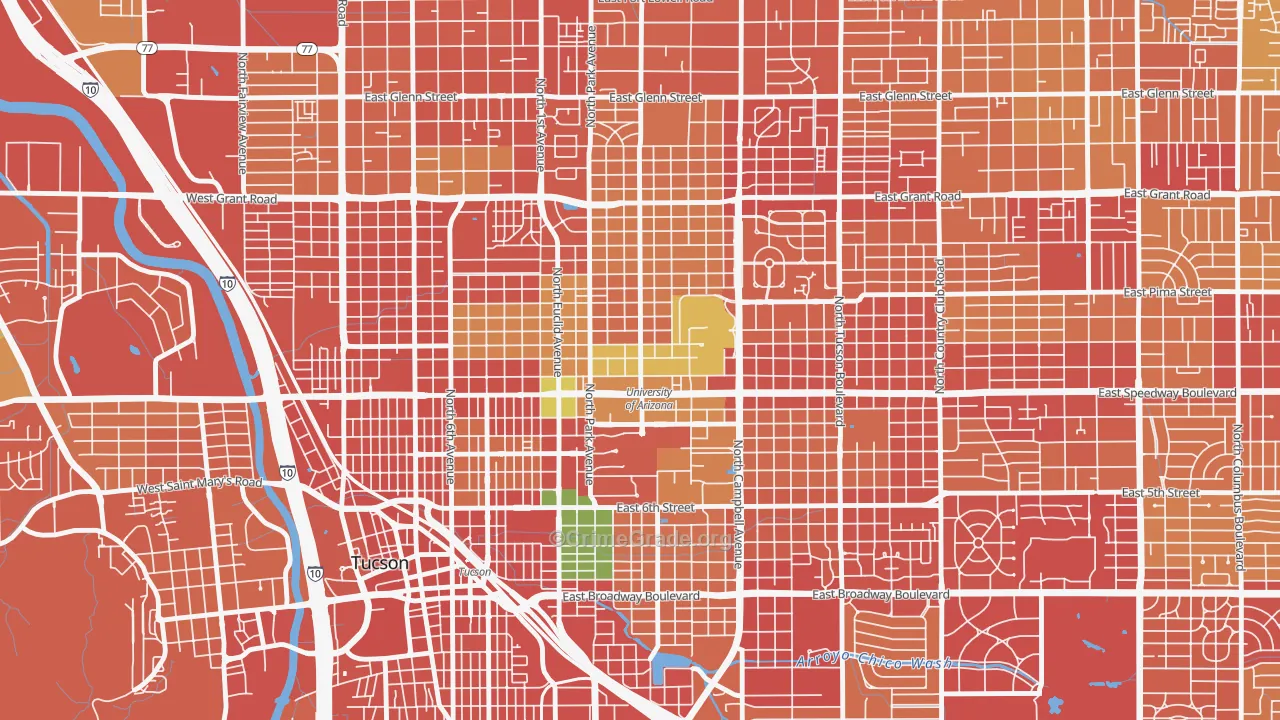 North University, Tucson, AZ Map of Burglary Rates