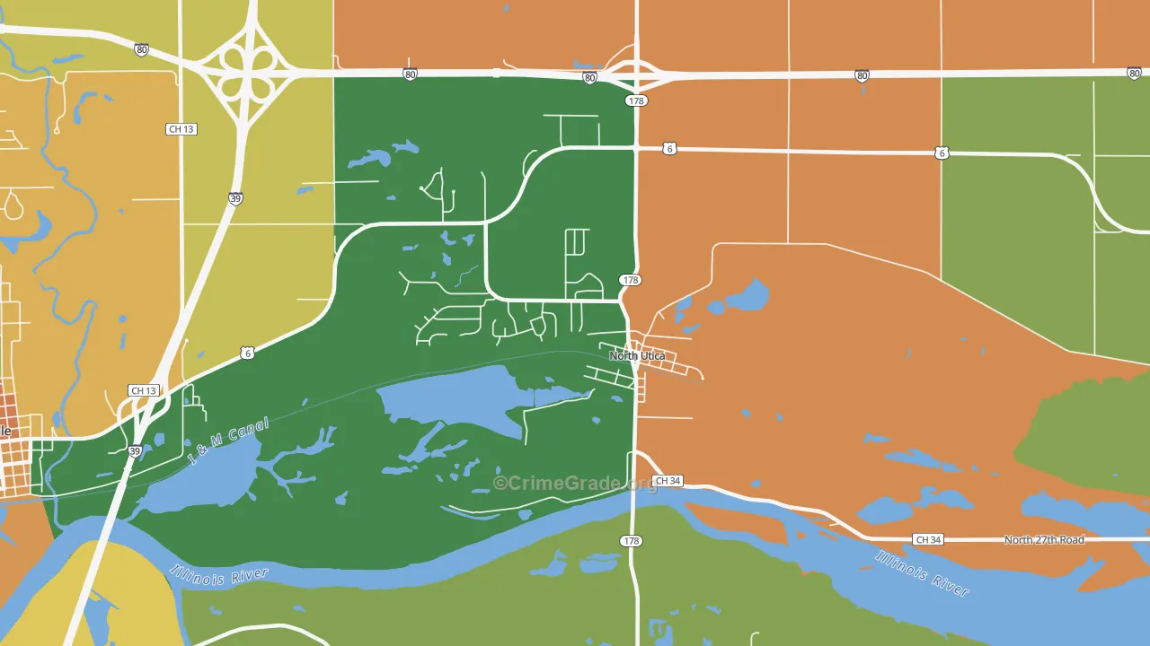 North Utica, IL Map of Burglary Rates