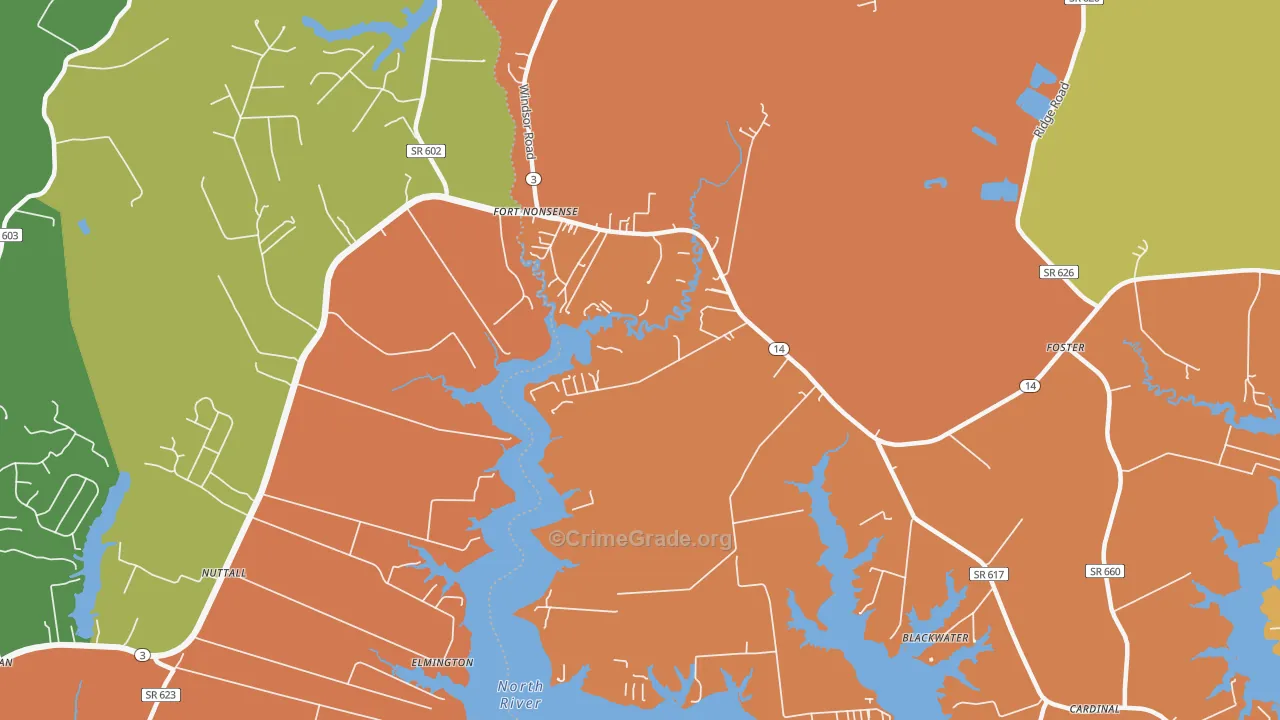 North, VA Map of Burglary Rates