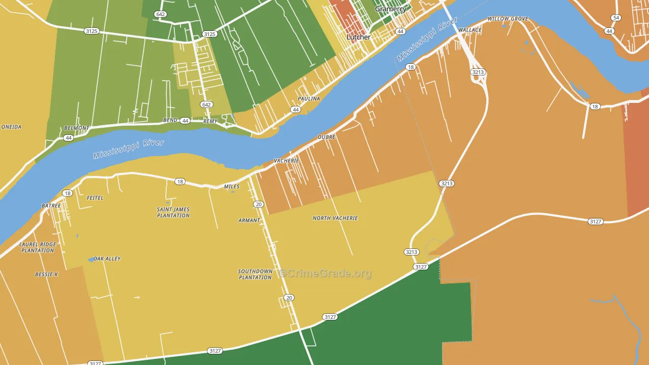 North Vacherie, LA Map of Burglary Rates