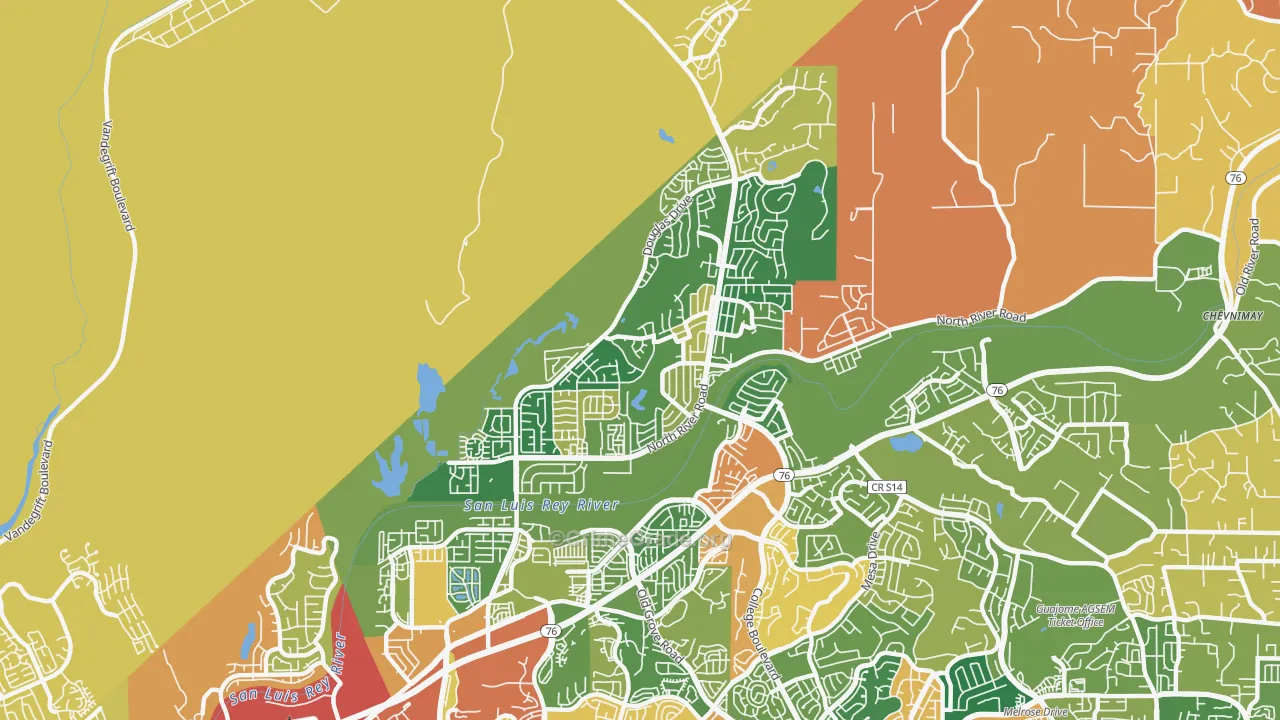 North Valley San Diego, Oceanside, CA Map of Burglary Rates