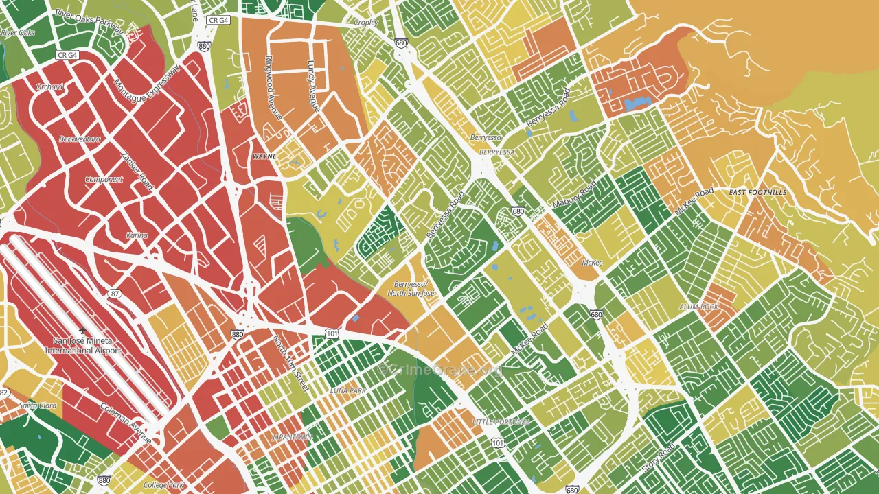 North Valley, San Jose, CA Map of Burglary Rates