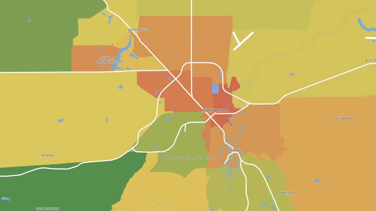 North Vernon, IN Map of Burglary Rates