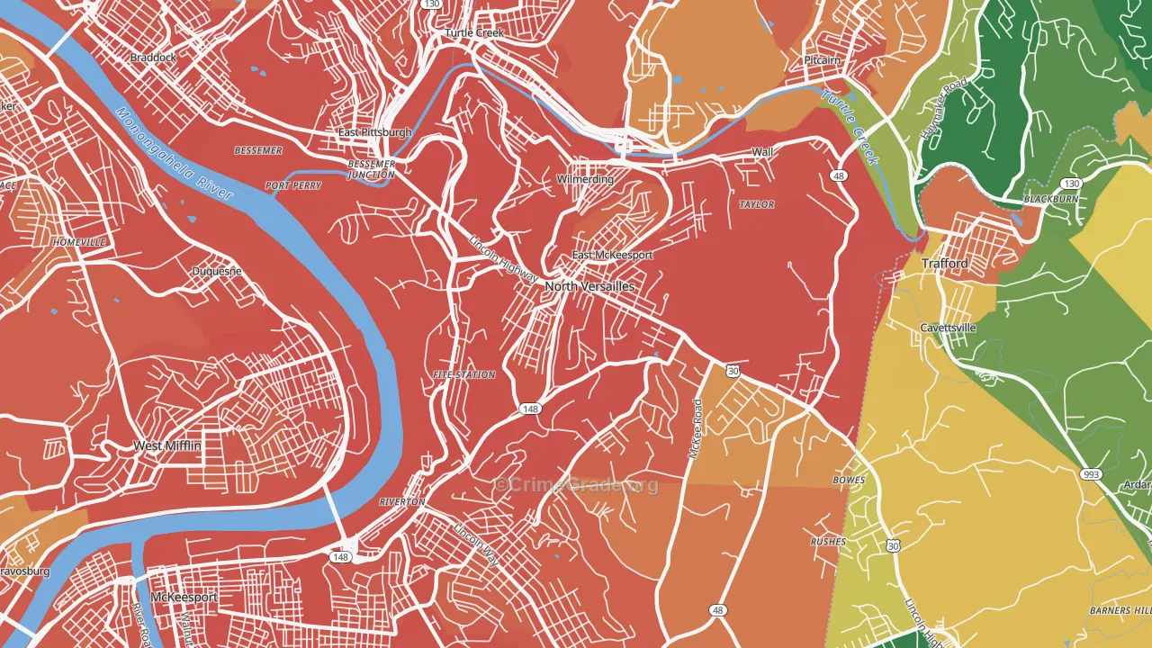 North Versailles, PA Map of Burglary Rates