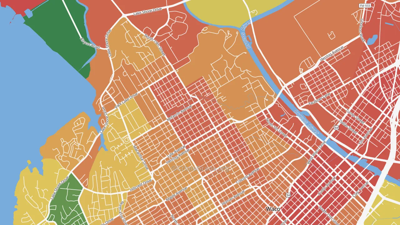 North Waco, Waco, TX Map of Burglary Rates