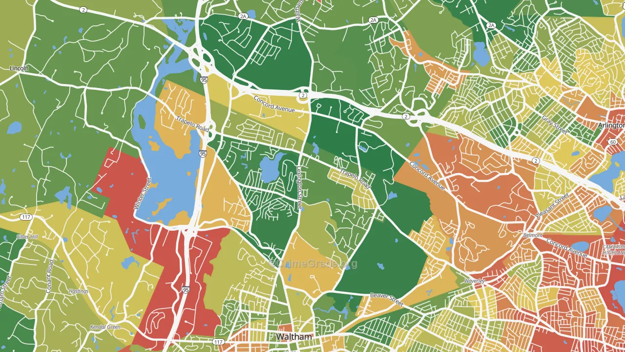 North Waltham, Waltham, MA Map of Burglary Rates