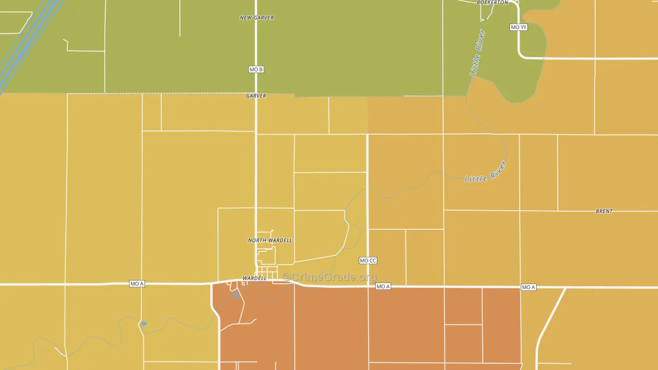 North Wardell, MO Map of Burglary Rates
