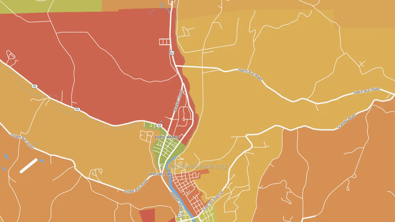 North Warren, PA Map of Burglary Rates