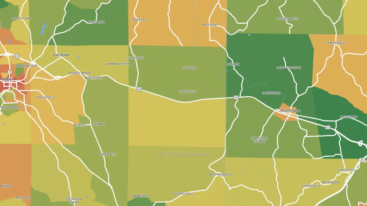 North Washington, PA Map of Burglary Rates