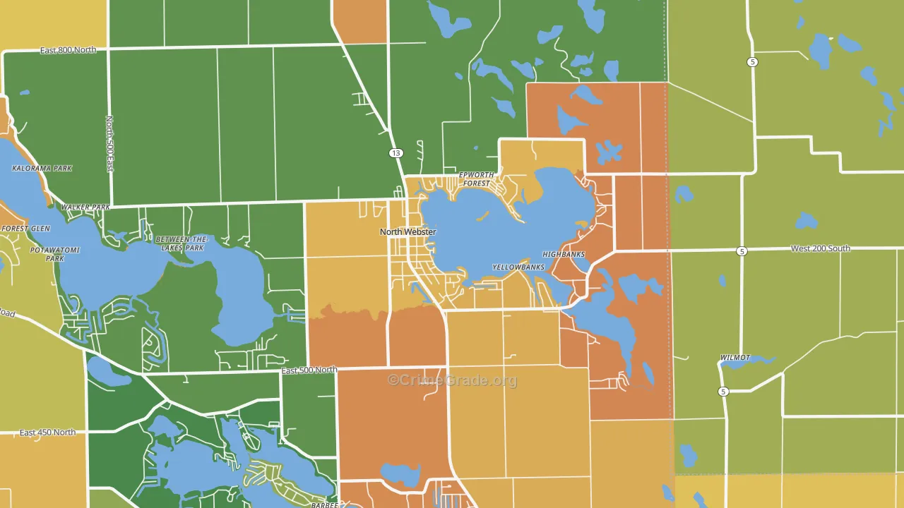 North Webster, IN Map of Burglary Rates