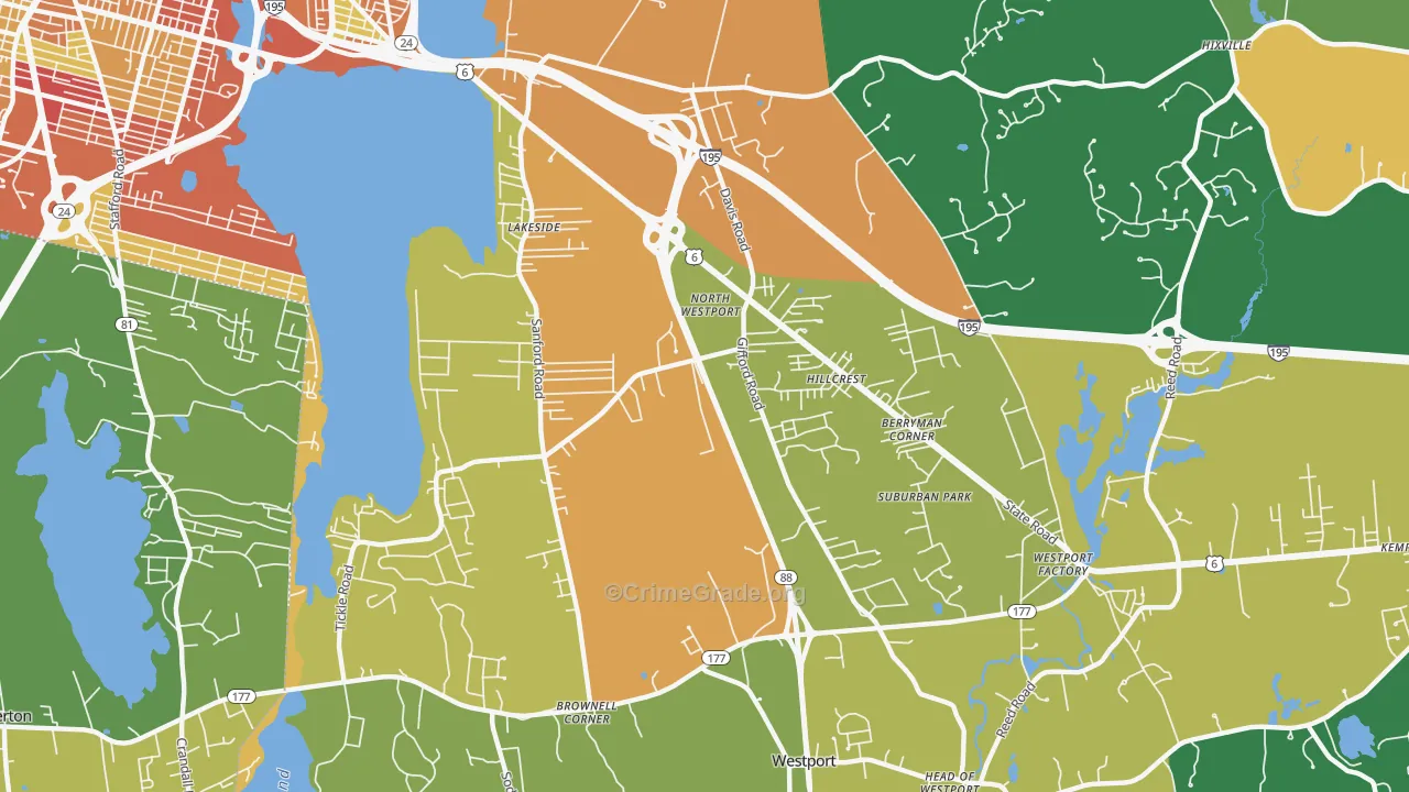 North Westport, MA Map of Burglary Rates