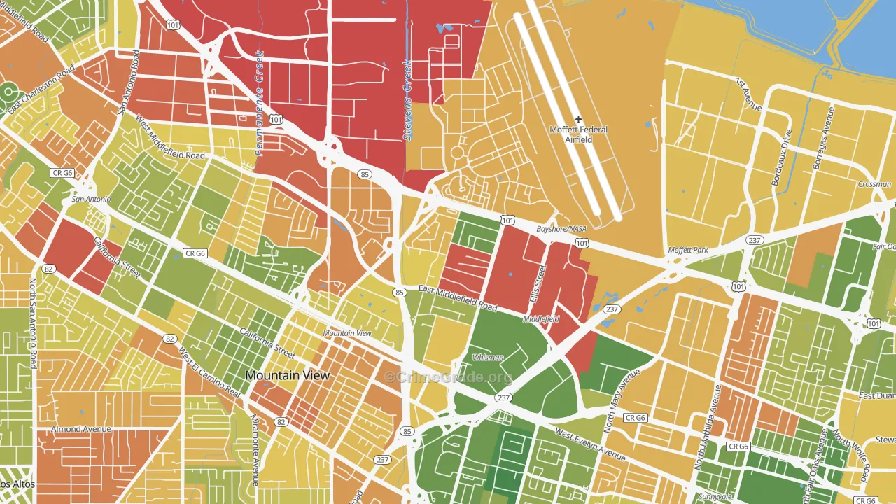 North Whisman, Mountain View, CA Map of Burglary Rates