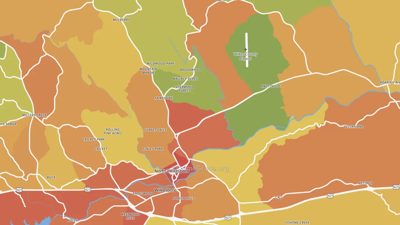 North Wilkesboro, NC Map of Burglary Rates