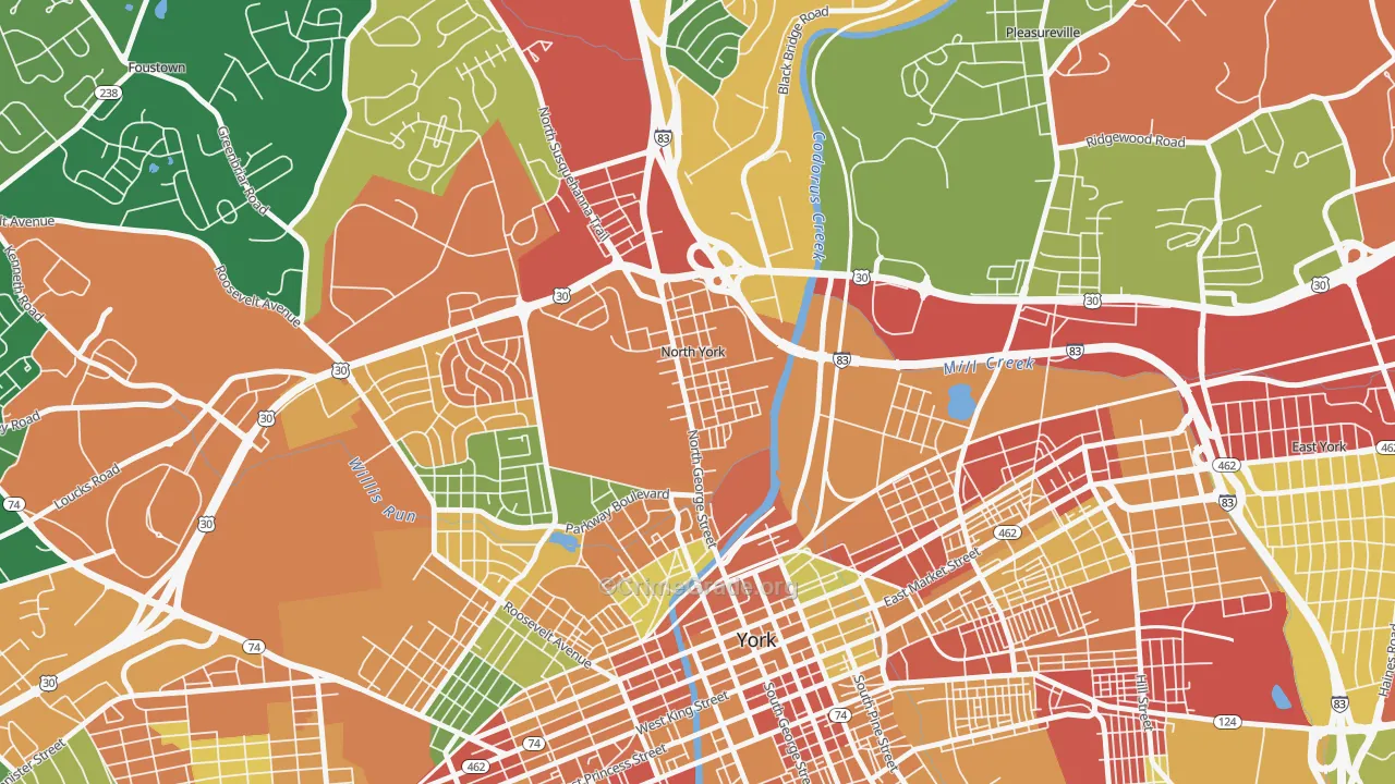 North York, PA Map of Burglary Rates